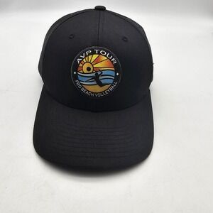 AVP Tour Hat Cap Snap Back Mens One Size Black Beach Volleyball Yupoong